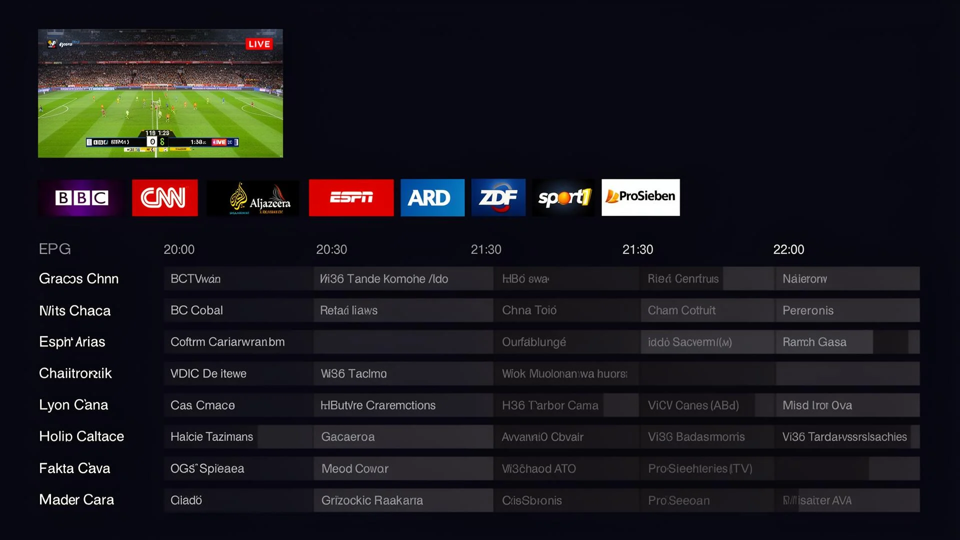 Live TV channel guide